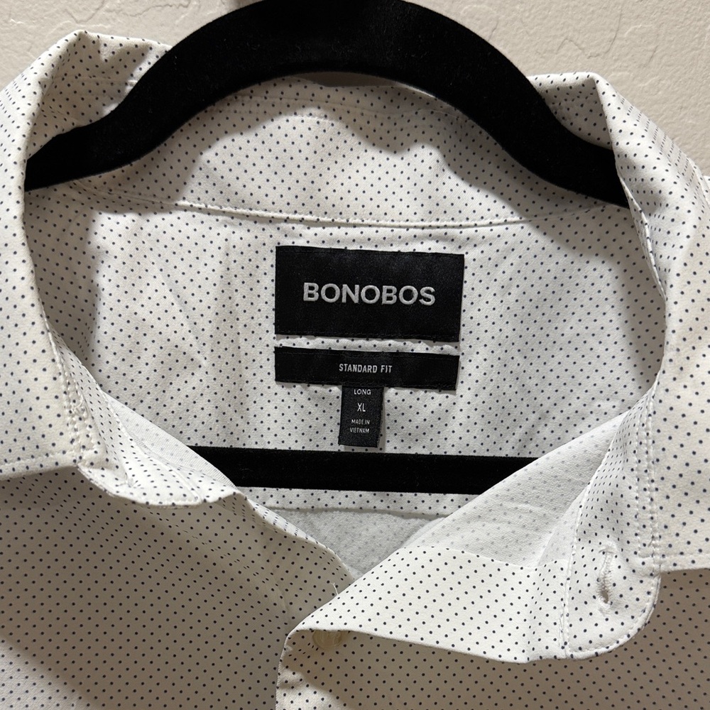 Bonobos Men's White Shirt with Black Dots